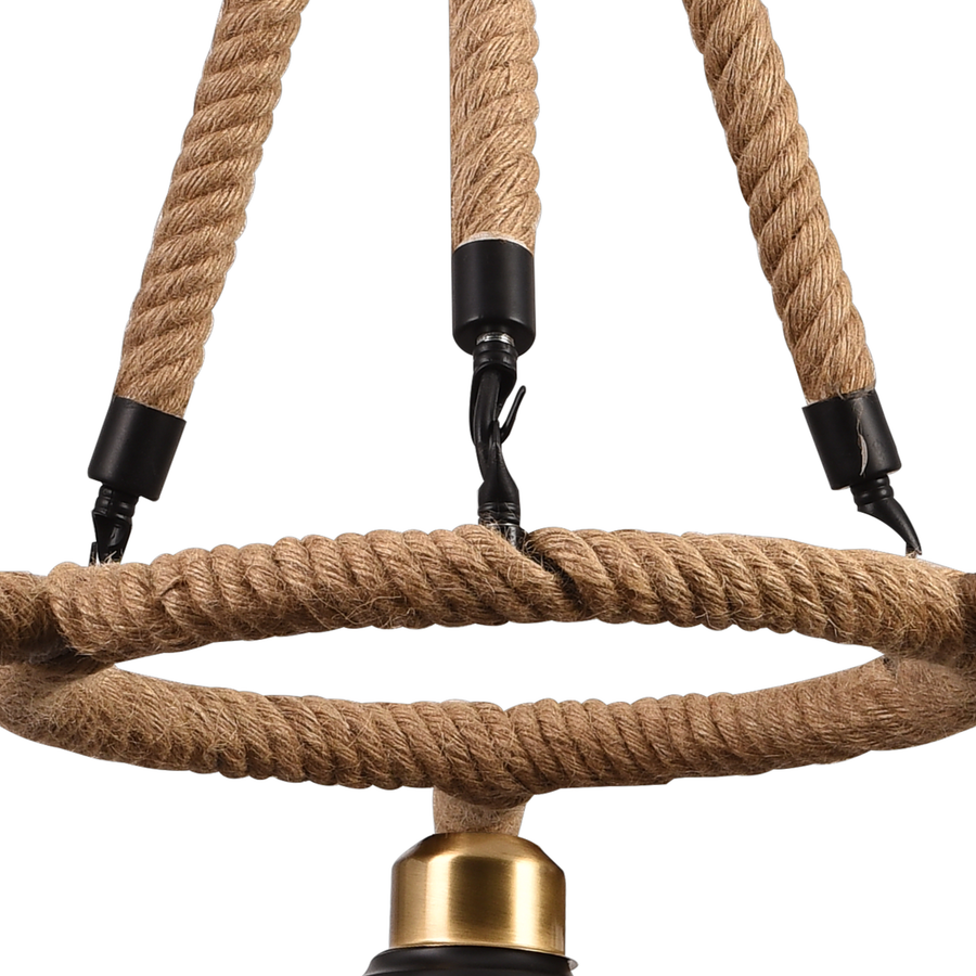 Rope Chandelier, 2*E27, Brown, Metal and Rope