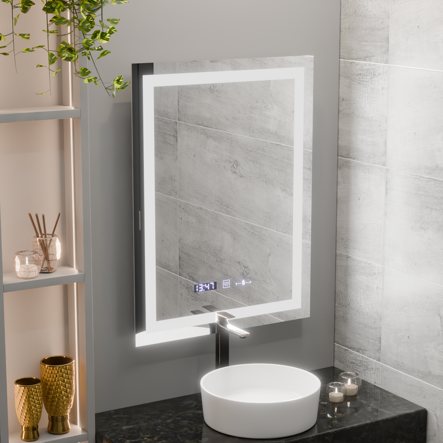 Rectangular LED Mirror 60x80cm Verite MotionGlow Marcellow Dimable Clock System