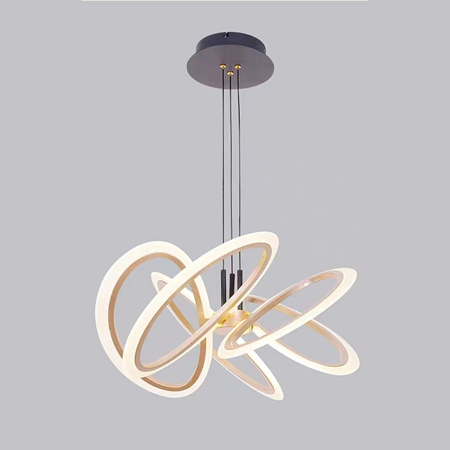 Suspended LED chandelier with remote control RIMINI 85W, 5 Elements, Cold/Warm/Neutral light, Dimmable, Gold