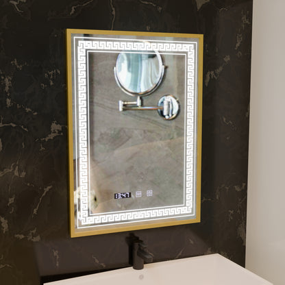 Bruno Touch LED Mirror with Defog System, Clock and Temperature 60x80 cm Brushed Silver Frame