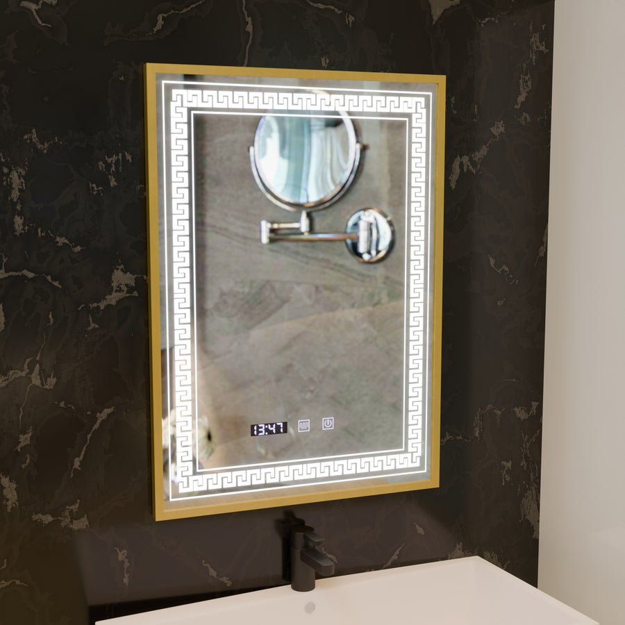Bruno Touch LED Mirror with Defog System, Clock and Temperature 60x80 cm Brushed Silver Frame