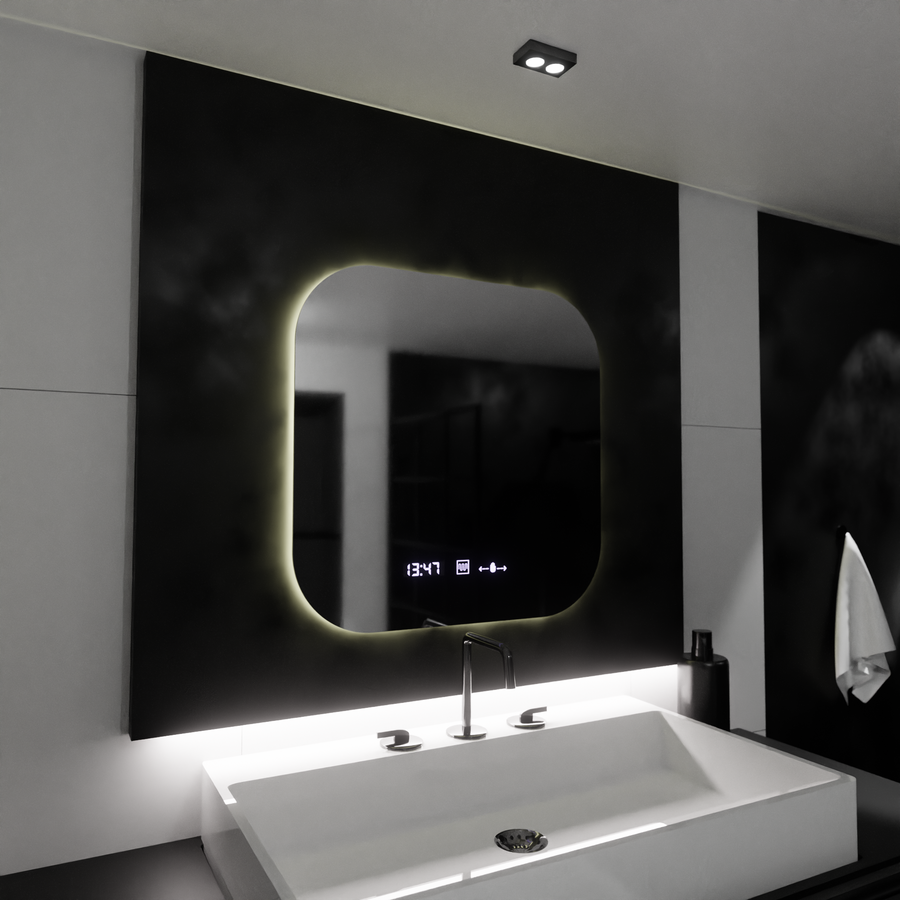 Rectangular LED mirror 60x60cm harmony motionglow marcellow system disabilities & daim thermometer