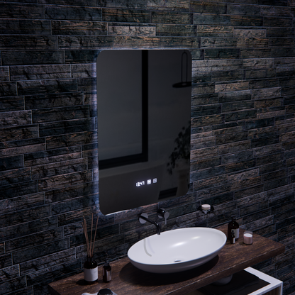 ARTAR Touch Rectangular LED Mirror, 60X80cm, Demist System, Dimmable, Clock and Temperature, Warm Neutral Cold Light 3000K/4000K/6000K