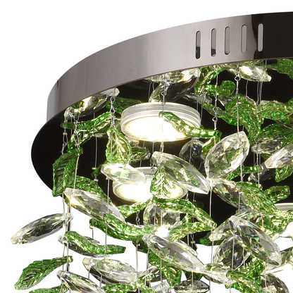Crystal LED Chandelier LLC211/400GN Round, 22W, Cold/Warm/Neutral Light, Green Crystals, Shiny Chrome