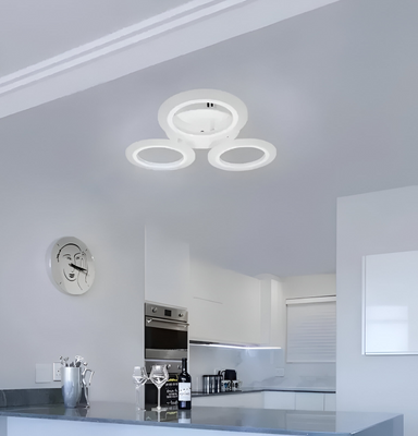 LARGE 24W LED chandelier, 3 Circles, Neutral light, White