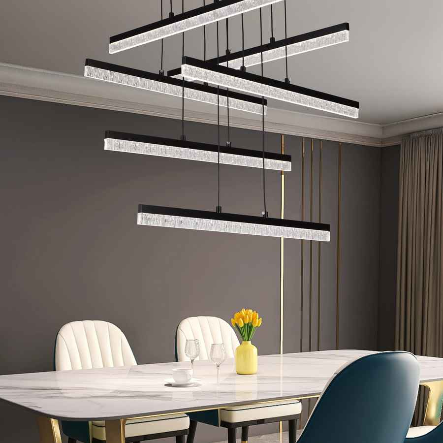 Suspended Crystal LED Chandelier LT181/6BK, 84W, Light 3000/4000/6000K, Black, Adjustable Height