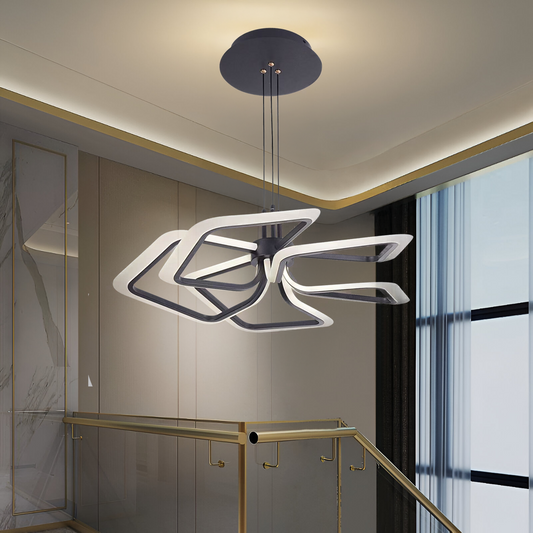 Suspended LED chandelier with remote control 104W, 5 Squares, Cold/Warm/Neutral light, Dimmable, Black