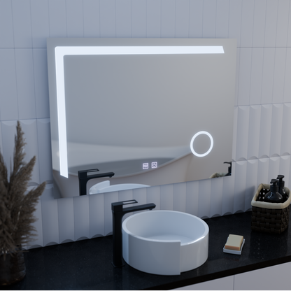 Manfred Touch LED Mirror Defog System, Clock and Temperature 60x80 cm Cosmetic Magnifier
