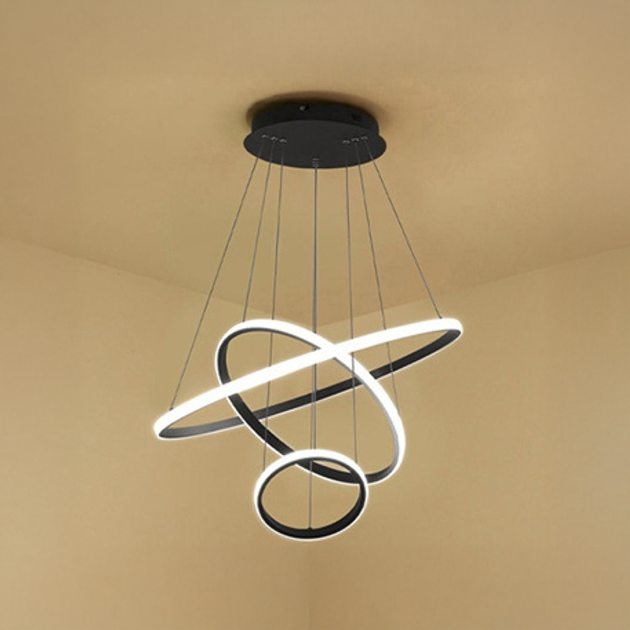 LED chandelier with clear remote control, 45W, 3 circles, cold/hot/neutral light, unstable, black