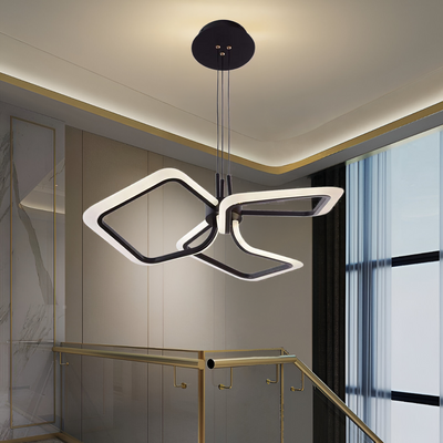 Suspended LED chandelier with remote control RIMINI 56W, 3 Squares, Cold/Warm/Neutral light, Dimmable, Black