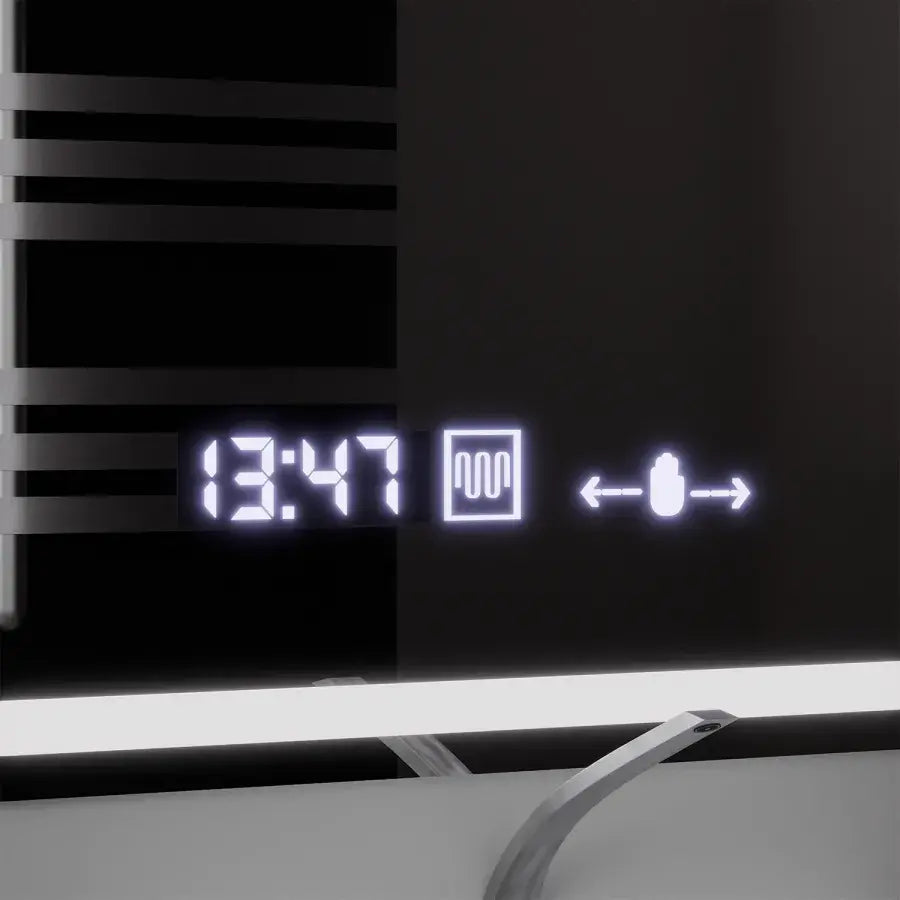 Mirror LED rectangular 120x80cm Souverain Motionglow Marcello Dismantic Clock System & Dimable Cosmetic Terometer