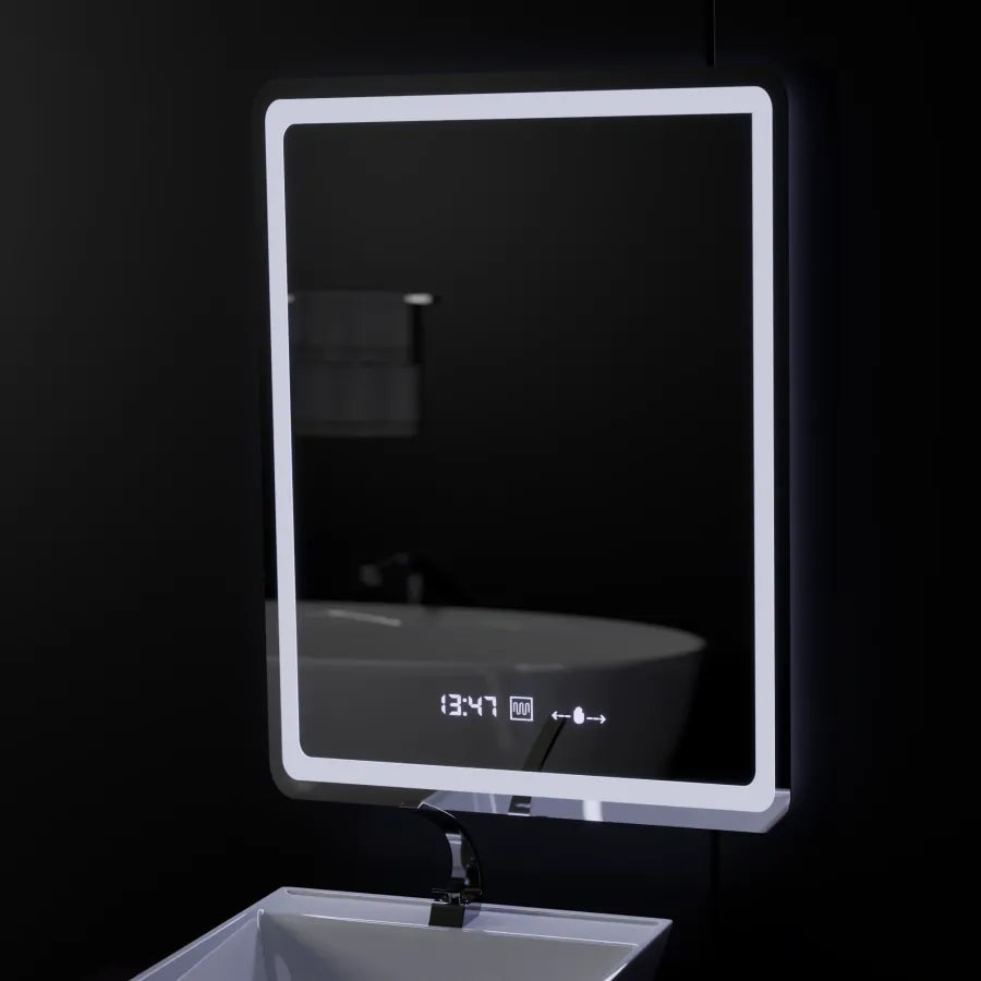 Rectangular LED mirror 60x80cm Motionglow sensor Marcellow Wizz System Defrosting Clock & Dimable Thermometer
