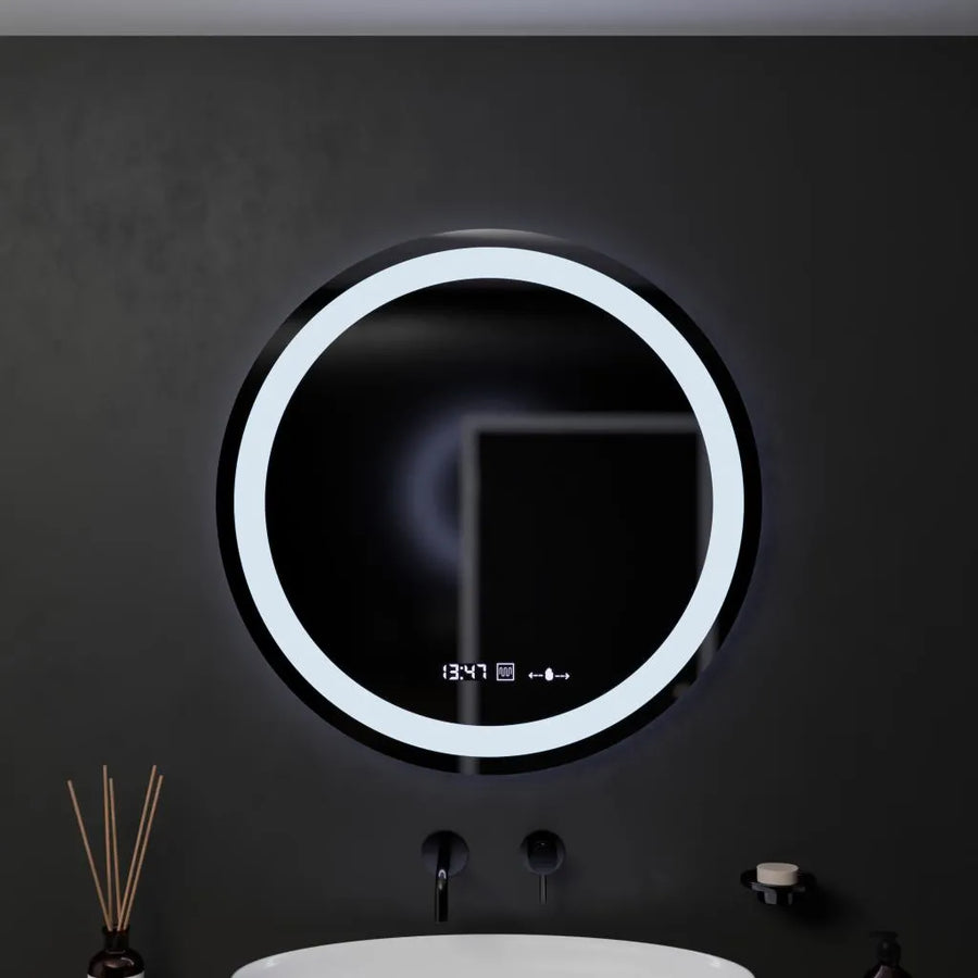 60cm round LED mirror Celeste MotionGlow Marcello Dimable Clock Defrition System