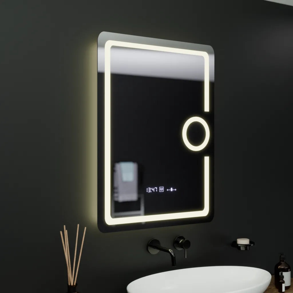 Mirror LED rectangular 60x80cm ECLAT MotionGlow Marcello Defrosting System Thermometer & Clock Cosmetics Dimable