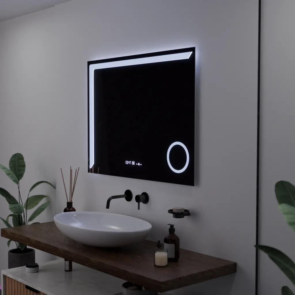 Mirror LED rectangular 80x60cm Precision Motionglow Marcello Dismantic Clock Defrosting System