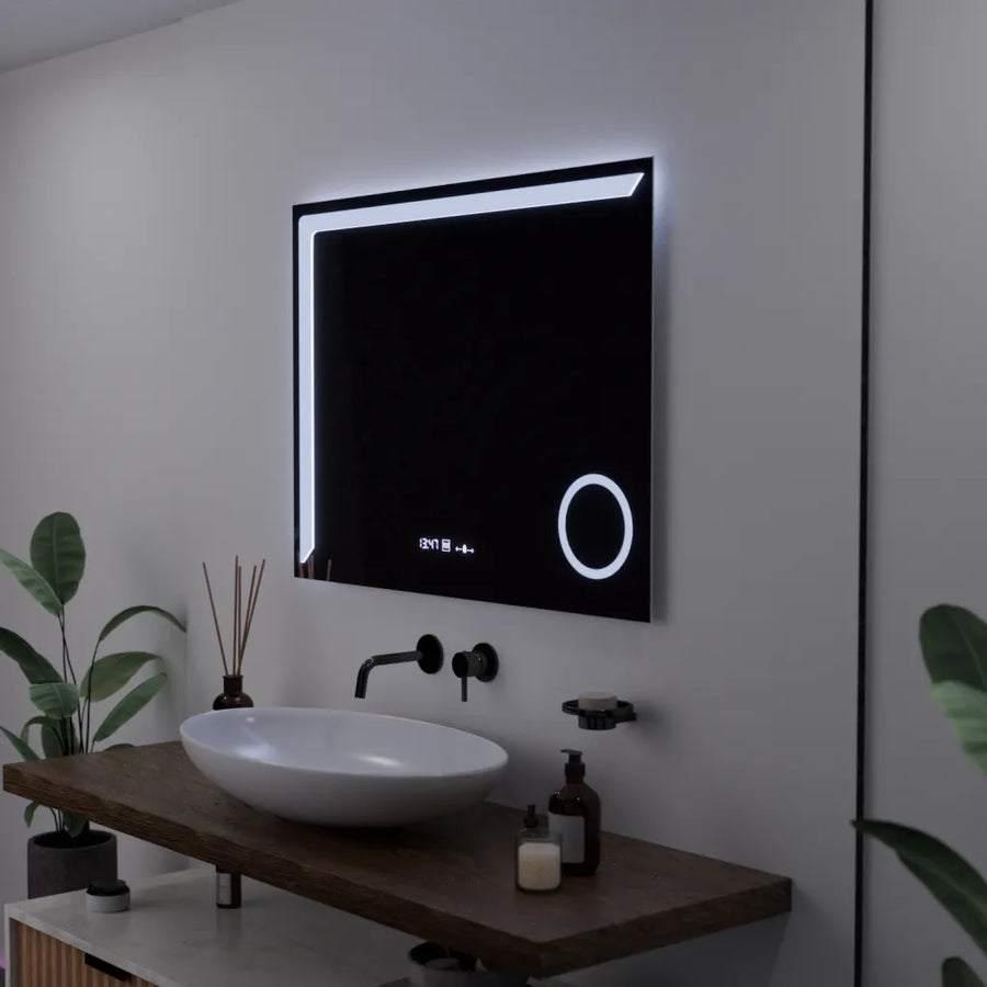 Mirror LED rectangular 80x60cm Precision Motionglow Marcello Dismantic Clock Defrosting System