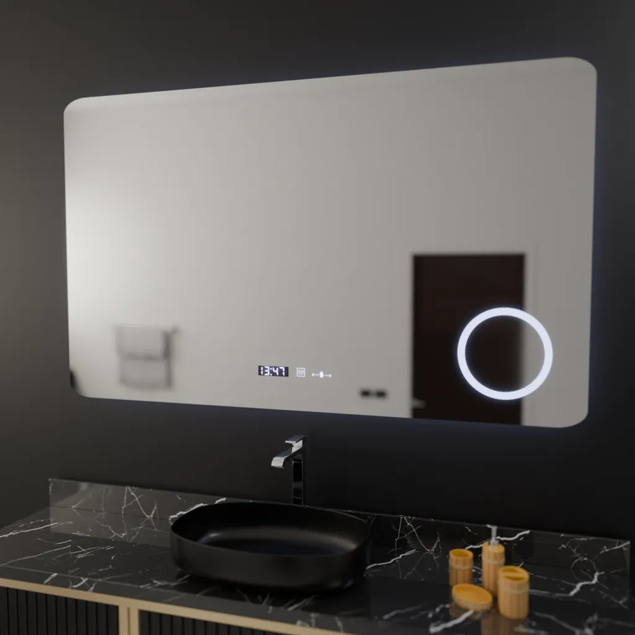 Mirror LED rectangular 100x60cm Celeste MotionGlow Marcello Dismantling Clock Defrosting System Termometer
