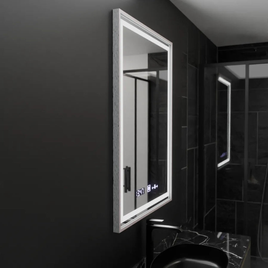 Mirror LED rectangular 60x80cm Verite Imperial Silver Motion Glow Marcello Dismantic Clock Defrition System