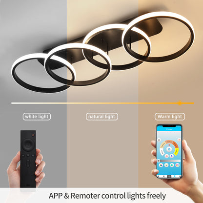 LED LED LUST ELIO, 24W, 4 circles, cold/hot/neutral light, black black
