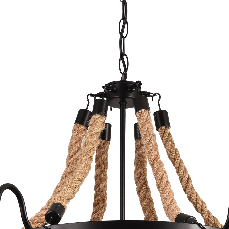 Vintage Rope Chandelier PEDRO, 4 x E27 Dark Wood