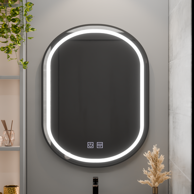 LED Oval Mirror 50x80cm VETRO Touch Dimmable Demister System, Black Frame