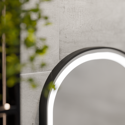 LED Mirror Helmut Sensor De-fogging System, Clock and Temperature 50x90 cm Black Frame Brushed Marcello Funghi