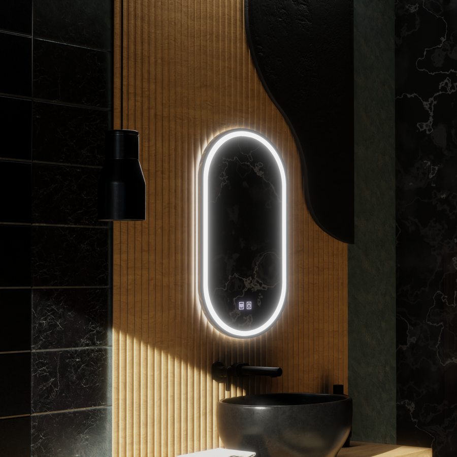 Oval LED mirror, 50x100cm, Velara Touch, Demister System, Dimmable