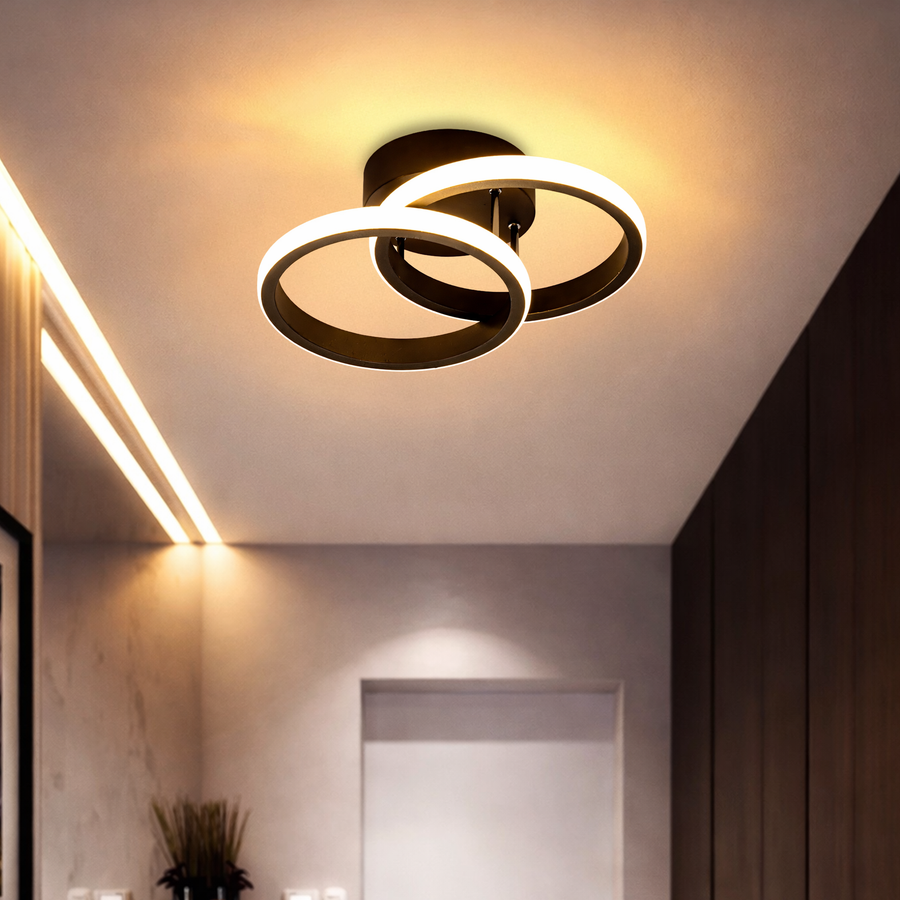 LED Chandelier VERTEX CIRCULA 21W, 2 Circles, Metal Frames, Cold/Warm/Neutral Light 3000K/4000K/6000K, Black, Metal