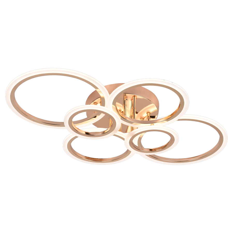LED chandelier with remote control BETTY 82W, 6 Circles, Cold/Warm/Neutral light, Dimmable, Shiny Gold