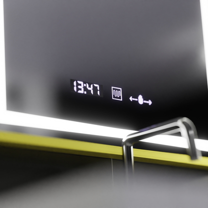 Rectangular LED Mirror 50x70cm Verite Royale Gold Motion Glow Marcello Dimable Clock Defrosting System