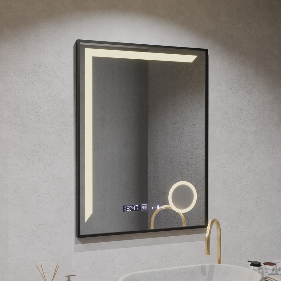 MotionGlow Sensor LED Mirror Francesca 80x60 cm Warm/Cold/Neutral Light Dimmable Defog System Thermometer Clock Marcello Funghi Collection