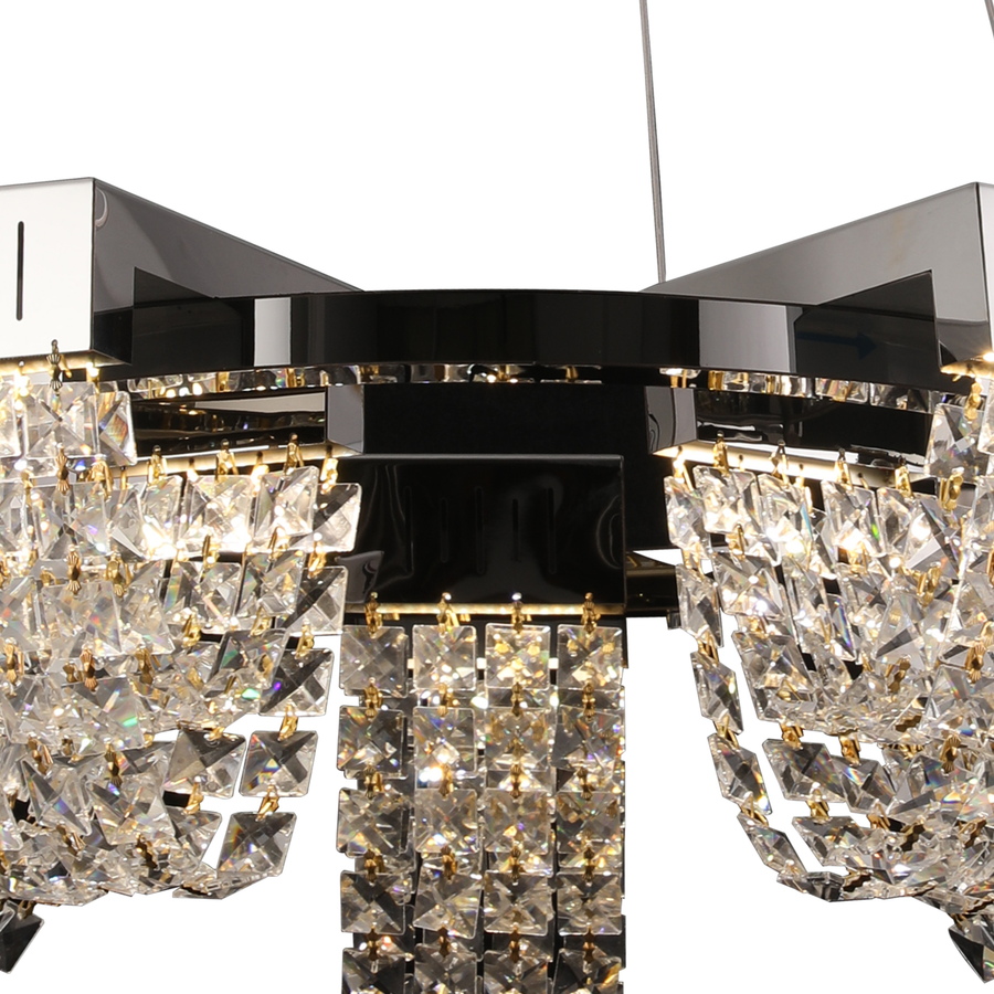 LED Crystal Chandelier 30W, CC370/500CH, Diameter 49cm, Shiny Chrome, Warm Neutral Cold Light 3000K/4000K/6000K Adjustable Height, Metal and Crystal