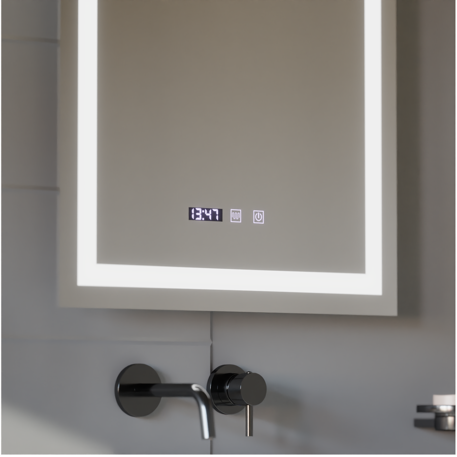 Gustav Touch LED Mirror with Defog System, Clock and Temperature 60x80 cm