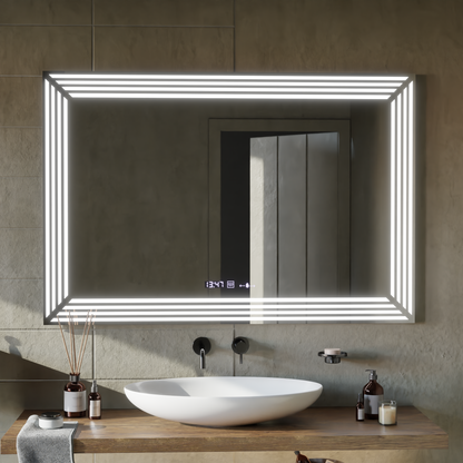 Mirror LED rectangular 60x80cm Venezia Sensor Motionglow Marcellow Dimable Clock Defrosting System