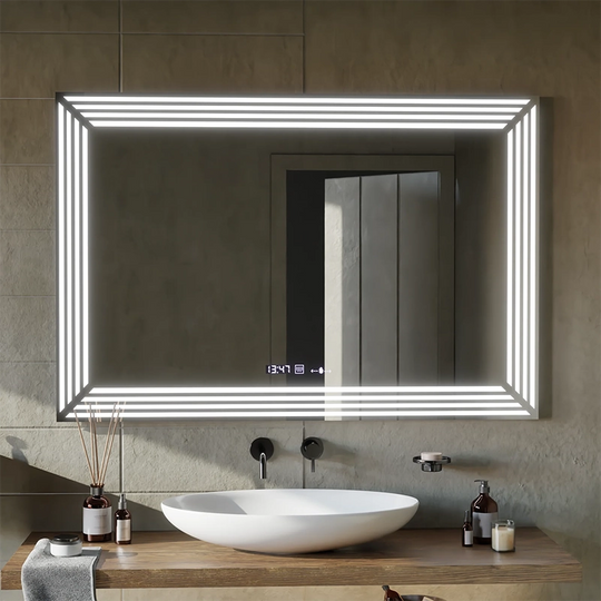 Rectangular LED mirror, 120x80cm, Venezia Sensor MotionGlow Marcello, Demister System, Clock & Thermometer, Dimable