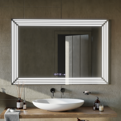 Rectangular LED mirror, 120x80cm, Venezia Sensor MotionGlow Marcello, Demister System, Clock & Thermometer, Dimable