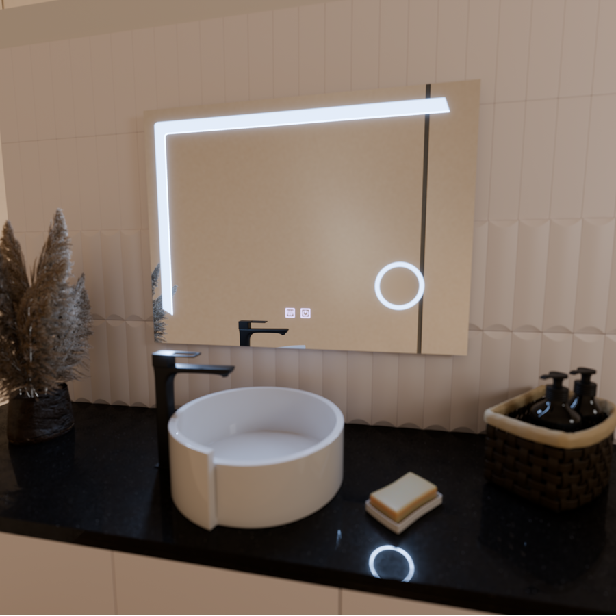 Manfred Touch LED Mirror Defog System, Clock and Temperature 60x80 cm Cosmetic Magnifier