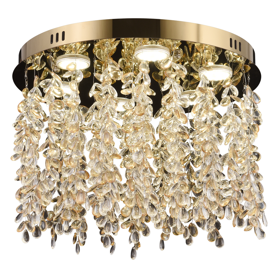 Crystal LED Chandelier LLC213/550GD Round, 30W, Cold/Warm/Neutral Light, Crystals, Shiny Gold