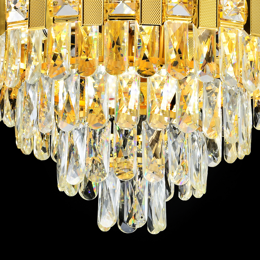 Crystal chandelier Aurelio Tesoro 8xe14, 49cm diameter, glossy gold, rebrable height