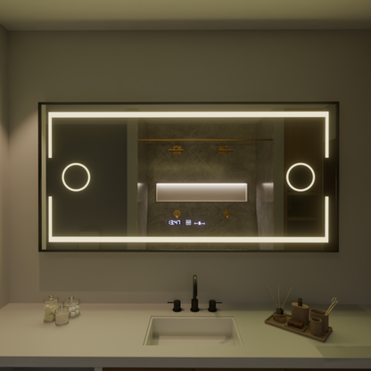 Rectangular LED mirror 120x80cm Motionglow sensor Marcello Dismantic Clock Defrosting System