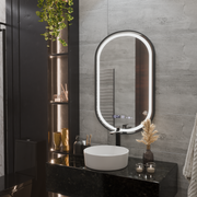 LED Mirror Helmut Sensor De-fogging System, Clock and Temperature 50x90 cm Black Frame Brushed Marcello Funghi