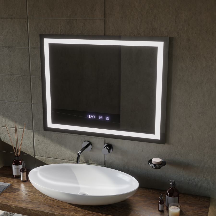Werner Touch LED Mirror with Defog System, Clock and Temperature 80x60 cm