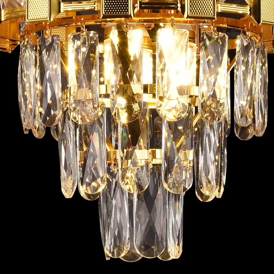 Cristal chandelier Aurelio Vesta 3xe14, 30cm diameter, glossy gold, rebrable height