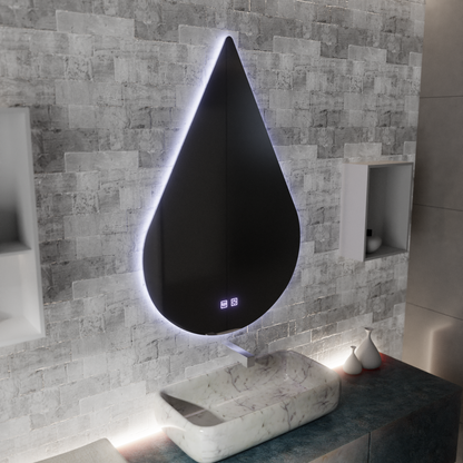 Mirror LED Touch River Demist System 80X120cm, Drop Shape.