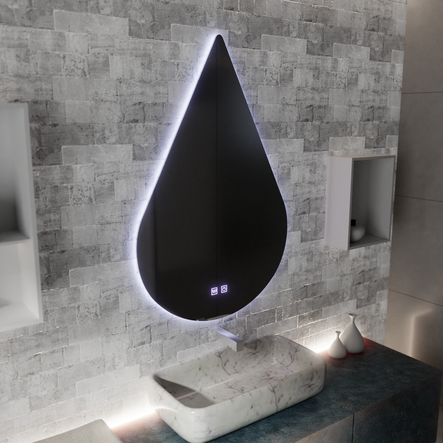 Mirror LED Touch River Demist System 80X120cm, Drop Shape.