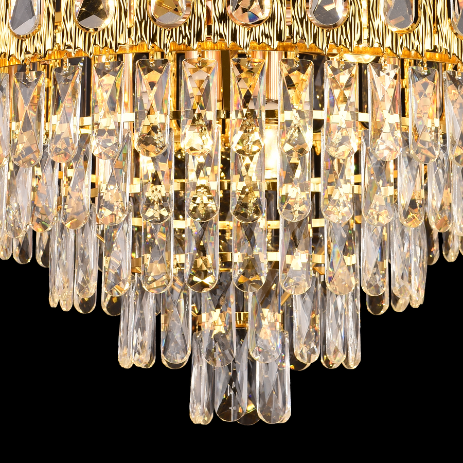 Corona Zaffiro 8xe14 crystal chandelier, 60cm diameter, glossy gold, rebrable height