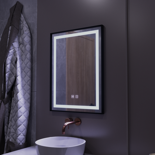 Rectangular LED mirror, 60x80cm, EDGE Touch, Demister System, Black Frame