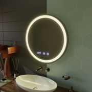 Otto Touch LED Mirror with Defog, Clock and Temperature System 80 cm Brushed Black Frame