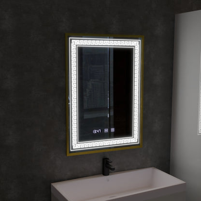 Bruno Touch LED Mirror with Defog System, Clock and Temperature 60x80 cm Brushed Silver Frame