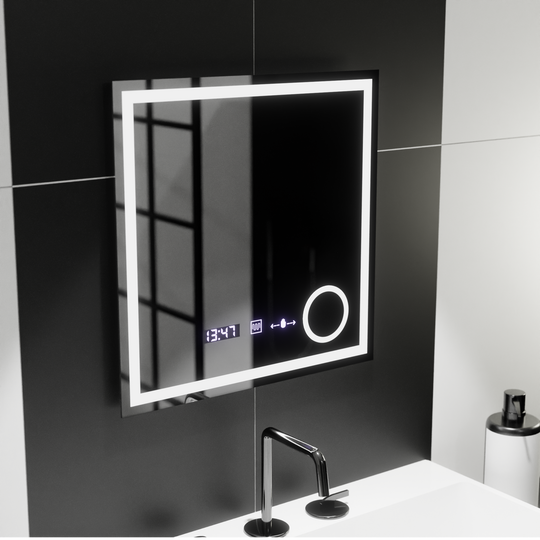 Rectangular LED Mirror, 60x60cm, Souverain MotionGlow Marcello, De-fogging System, Clock & Thermometer, Cosmetic Magnifier, Dimable Marcello Mirrors Default Title Alessandro Design